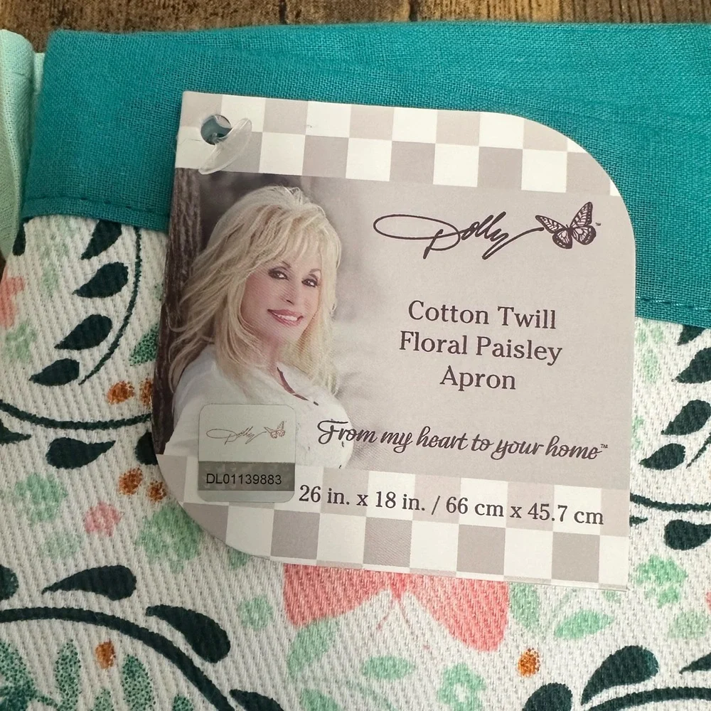Dolly Parton Set of Floral Paisley Pot Holders & Cotton Twill Ruffled Half Apron